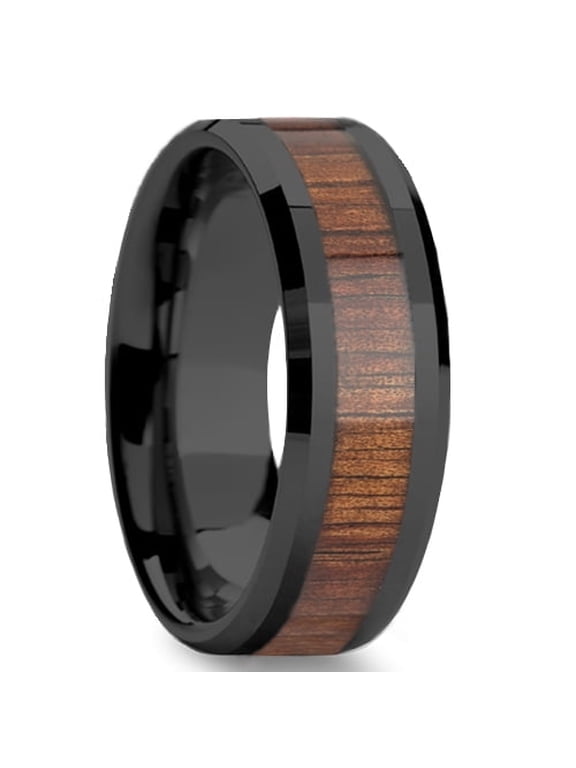 Tungsten Wedding Band Ring 8mm Men's Engagement Black & Koa Wood Inlay
