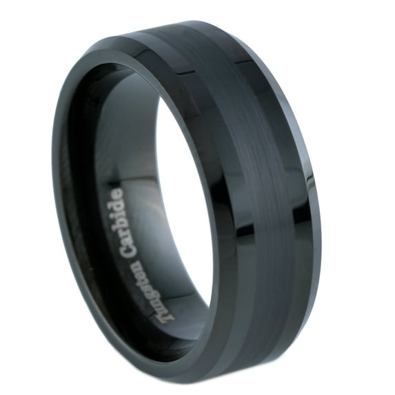 Tungsten Wedding Band Ring 8mm Men's Engagement Black Two-tone Brushed Center Stripe