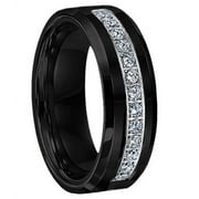 MERAVI JEWELERS Tungsten Wedding Band Ring 8mm Men's Engagement Black with 13 Cz Stone Inlay Comfort Fit