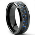 thumbnail image 1 of Tungsten Wedding Band Ring 8mm Men's Engagement Black with Blue & Black Carbon Fiber Inlay, 1 of 4