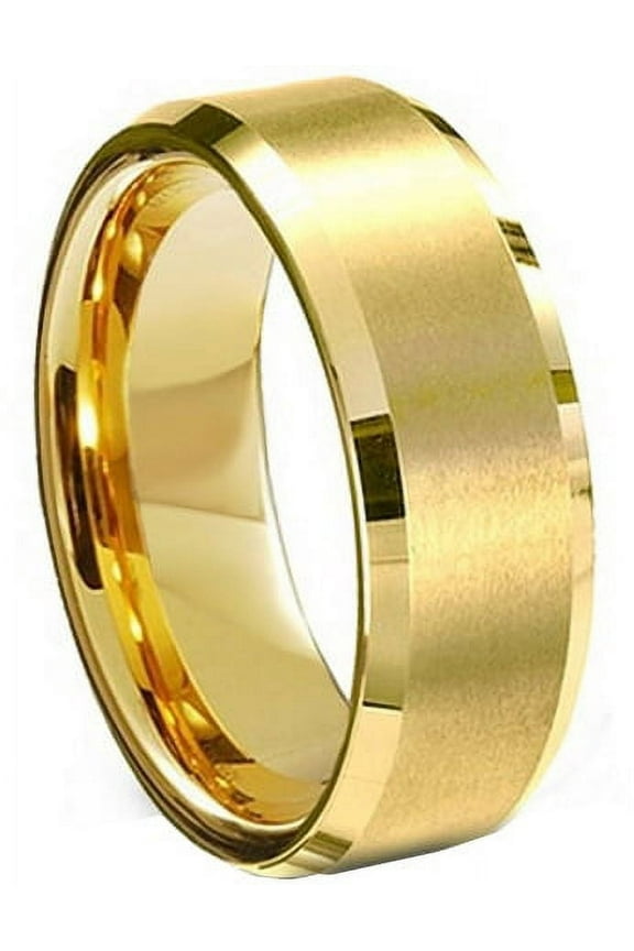 Tungsten Wedding Band Ring 8mm Men's Engagement Gold with Brushed Center Comfort Fit