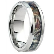 MERAVI JEWELERS Tungsten Wedding Band Ring 8mm Men's Engagement Silver & Forest Camo Woods