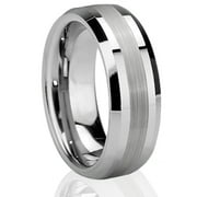 MERAVI JEWELERS Tungsten Wedding Band Ring 8mm Men's Engagement Silver Two-tone Brushed Center Stripe Comfort Fit