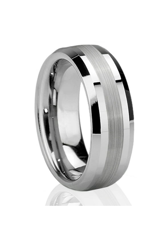 Tungsten Wedding Band Ring 8mm Men's Engagement Silver Two-tone Brushed Center Stripe Comfort Fit