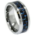 thumbnail image 1 of Tungsten Wedding Band Ring 8mm Men's Engagement Silver with Blue and Black Carbon Fiber Inlay, 1 of 4