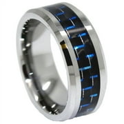MERAVI JEWELERS Tungsten Wedding Band Ring 8mm Men's Engagement Silver with Blue and Black Carbon Fiber Inlay