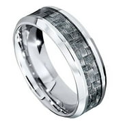 MERAVI JEWELERS Tungsten Wedding Band Ring 8mm Men's Engagement Silver with Gray Carbon Fiber Inlay Comfort Fit
