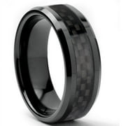 MERAVI JEWELERS Tungsten Wedding Band Ring 8mm Men's Engagement with Black Carbon Fiber Inlay