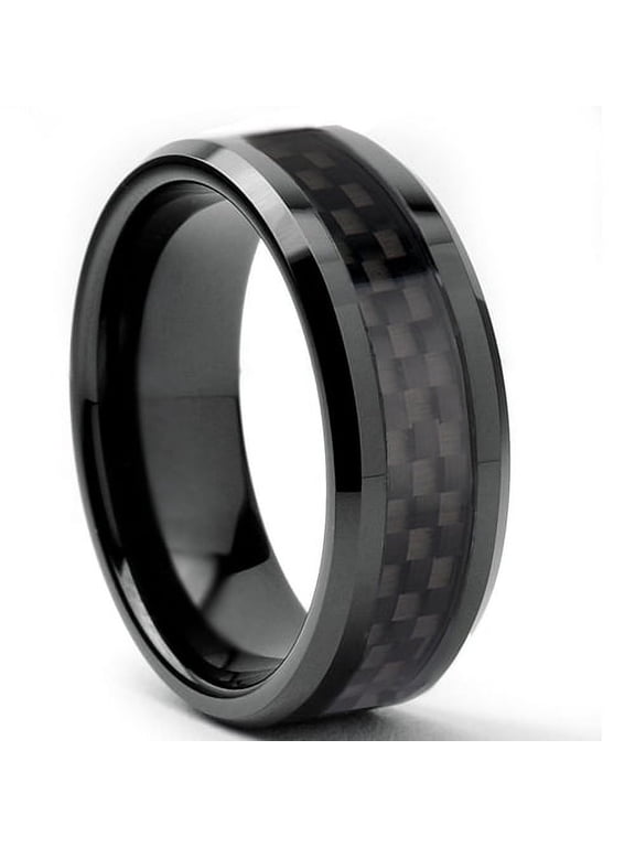Tungsten Wedding Band Ring 8mm Men's Engagement with Black Carbon Fiber Inlay