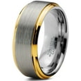 thumbnail image 1 of Tungsten Wedding Band Ring 8mm for Men Women Comfort Fit 18K Yellow Gold Plated Beveled Edge Brushed Polished Lifetime Guarantee, 1 of 5