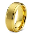 thumbnail image 1 of Tungsten Wedding Band Ring 8mm for Men Women Comfort Fit 18K Yellow Gold Plated Step Beveled Edge Brushed Polished Lifetime Guarantee, 1 of 5