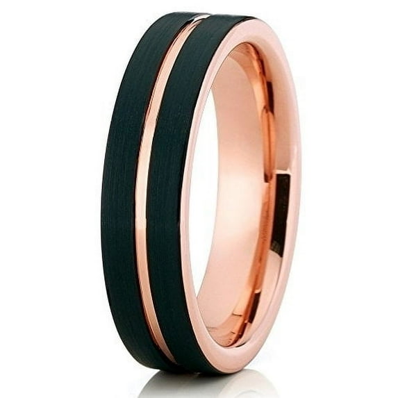 Tungsten Wedding Band Rose Gold Tungsten 6mm Black Tungsten Band Men & Women Comfort Fit