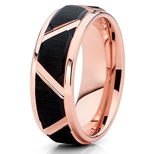 Tungsten Wedding Band Rose Gold Tungsten Band Black Brushed Tungsten Ring 8mm Comfort Fit