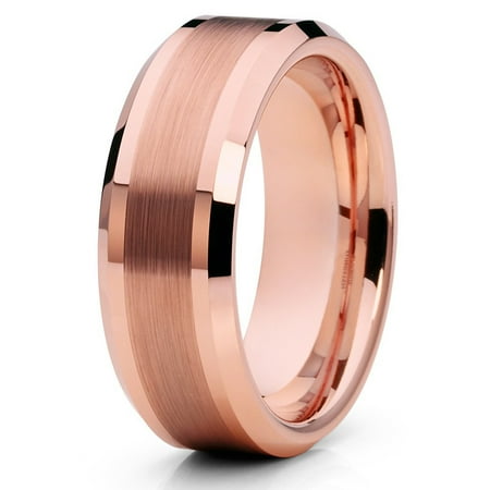 Tungsten Wedding Band Rose Gold Tungsten Ring 8mm Tungsten Band Brushed Tungsten Comfort Fit