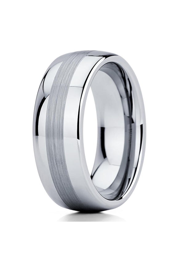 Tungsten Wedding Band Silver Tungsten Ring Brushed 8mm Tungsten Carbide Dome Polish Gray Comfort Fit Men Women