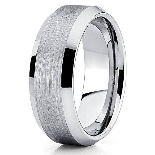 Tungsten Wedding Band Silver Tungsten Ring Tungsten Carbide Ring 8mm Beveled Edges
