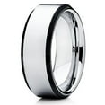 thumbnail image 1 of Tungsten Wedding Band Silver Tungsten Ring Tungsten Carbide Ring 8mm Black Edges Men & Women Comfort Fit, 1 of 3
