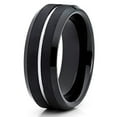 thumbnail image 1 of 8mm Black Brushed Tungsten Carbide Ring Polished Silver Groove Custom Engraved Wedding Band (6), 1 of 3
