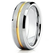 SILLY KINGS Tungsten Wedding Band Tungsten Carbide Ring 7mm Yellow Gold Tungsten Gray Ring Men & Women Comfort Fit