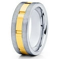 thumbnail image 1 of Tungsten Wedding Band Yellow Gold Tungsten Ring 8mm Tungsten Band Grooved, 1 of 3