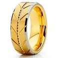 thumbnail image 1 of Tungsten Wedding Band Yellow Gold Tungsten Ring Grooved 8mm Tungsten Band Men & Women Brushed Comfort Fit, 1 of 3
