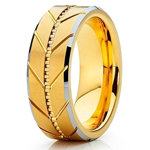 Tungsten Wedding Band Yellow Gold Tungsten Ring Grooved 8mm Tungsten ...