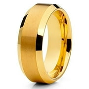 SILLY KINGS Tungsten Wedding Band Yellow Gold Tungsten Ring Tungsten Carbide Ring Men &amp; Women Brushed Beveled Ring Comfort Fit