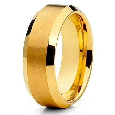 Tungsten Wedding Band Yellow Gold Tungsten Ring Grooved 8mm Tungsten ...