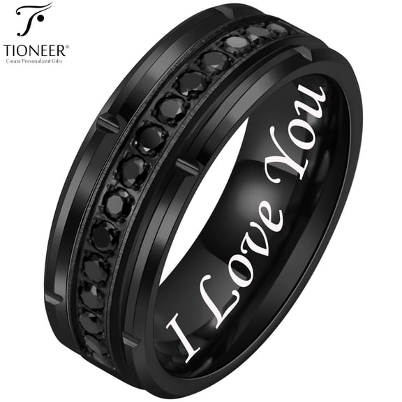 Tungsten Wedding Band w/ 15 Cubic Zirconia in Silver Black Gold 8mm Ring