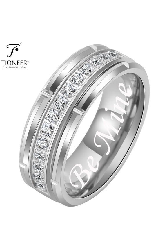 Tungsten Wedding Band w/ 15 Cubic Zirconia in Silver Black Gold 8mm Ring
