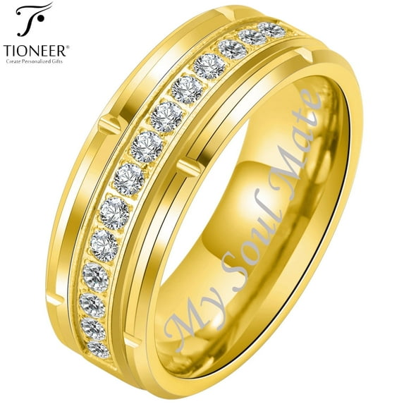 Tioneer Tungsten Wedding Band w/ 15 Cubic Zirconia in Silver Tioneer Black Gold Tioneer 8mm Ring