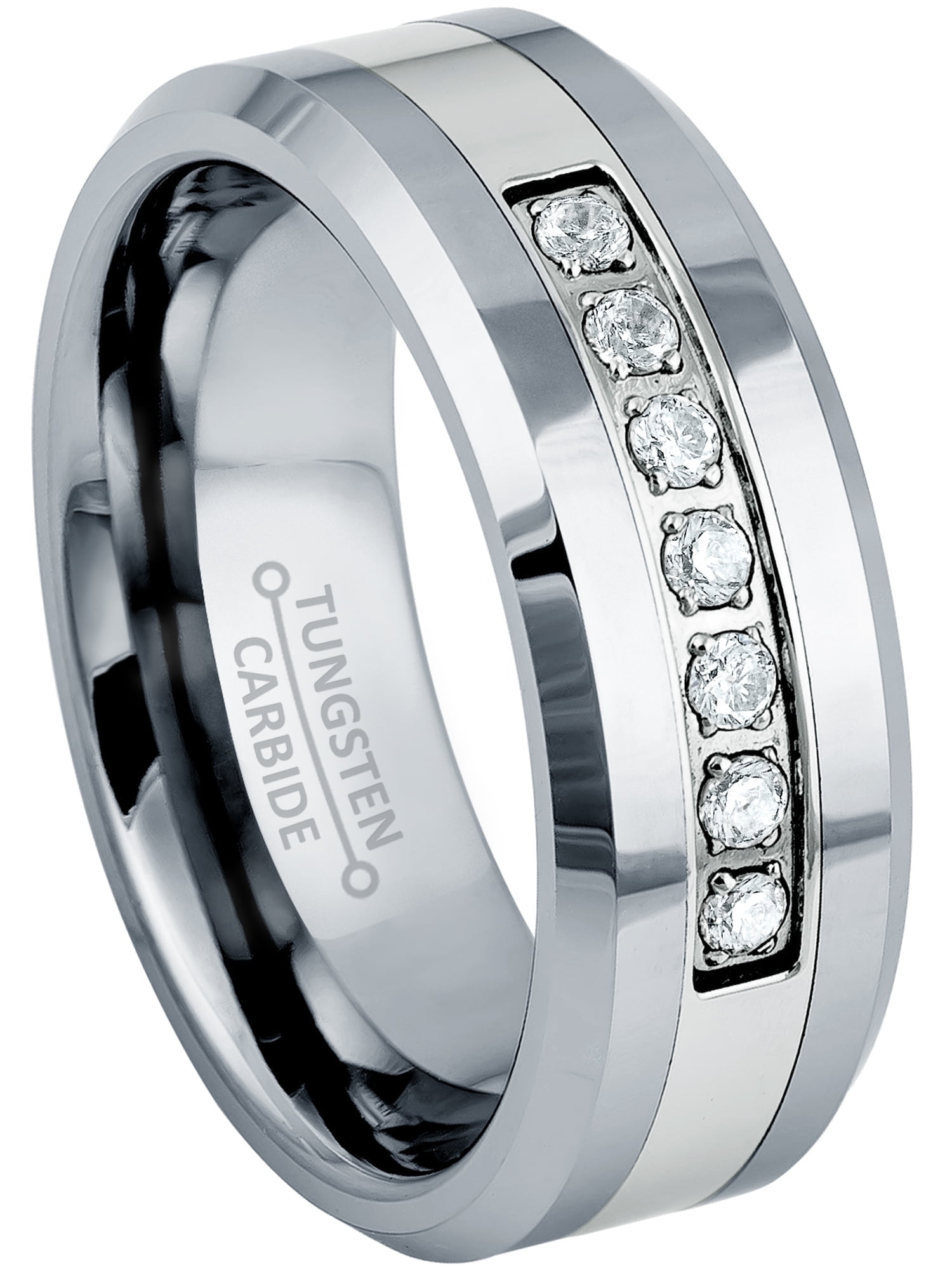 Walmart Deals of 8mm Gunmetal Tungsten Wedding Ring with 7 CZ Accents, Low-Beveled Edge, Comfort Fit, TN772s11.5