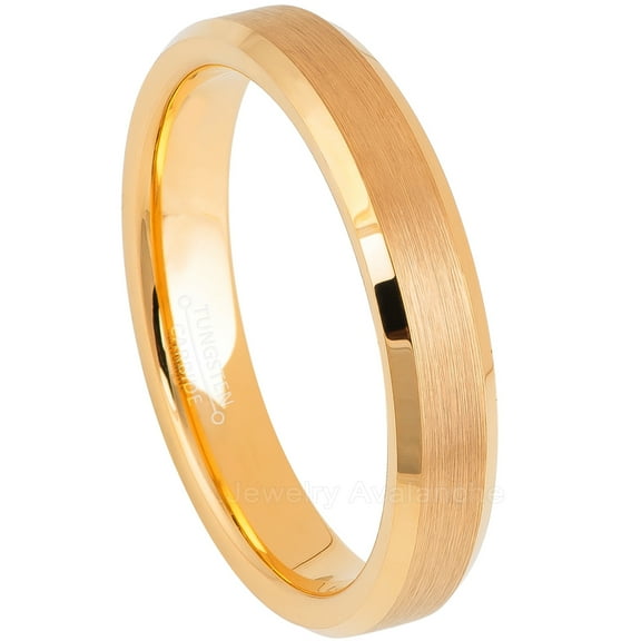 Tungsten Wedding Ring - Band for Mens & Womens- 4mm Beveled Edge Tungsten Ring - Yellow Gold IP Tungsten Band