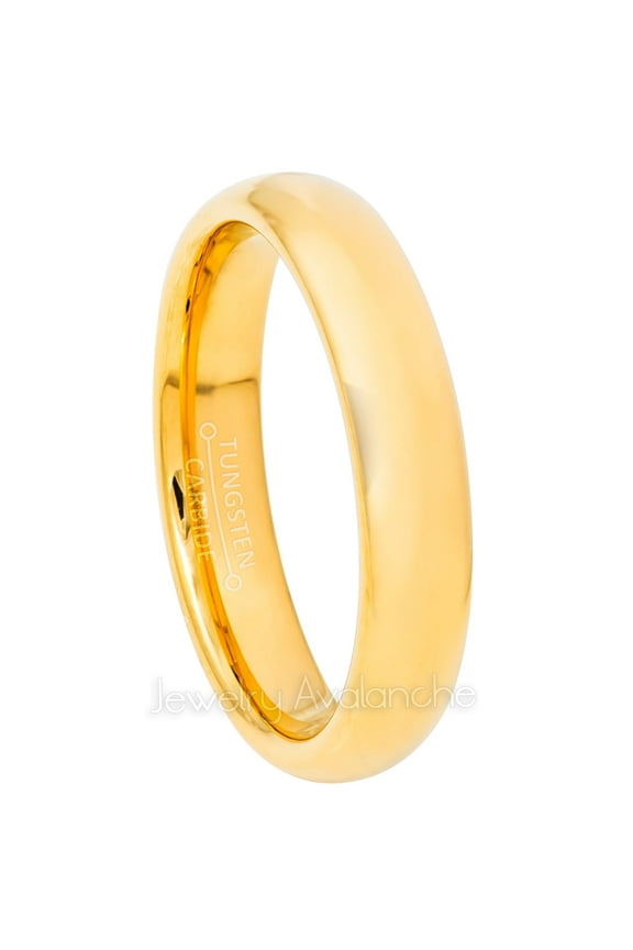 Yellow Gold IP Tungsten Wedding Ring - 4mm Domed Band for Mens & Womens