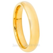 JEWELRY AVALANCHE Tungsten Wedding Ring - Band for Mens & Womens- 4mm Domed Tungsten Ring - Yellow Gold IP Tungsten Band