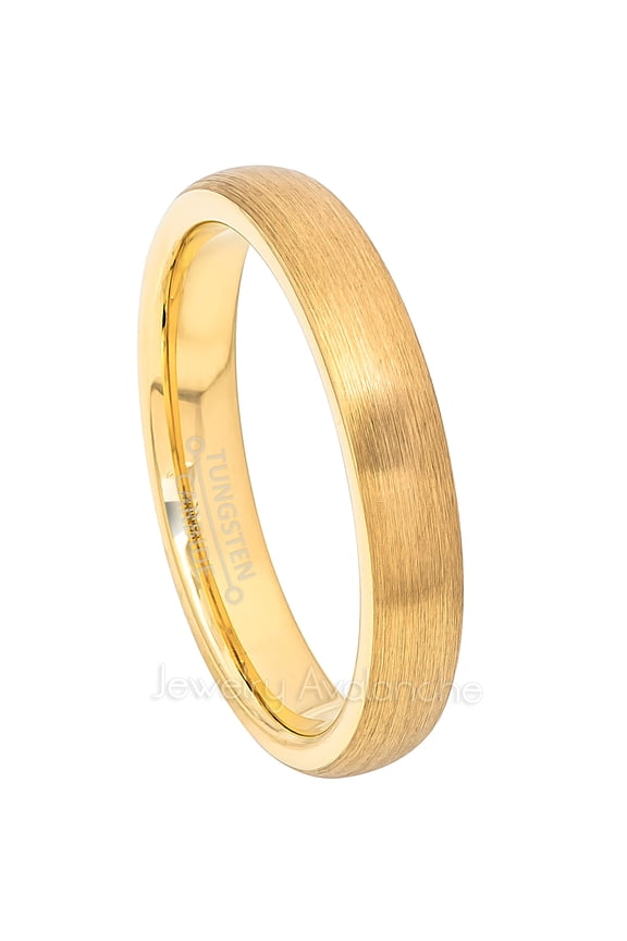 Tungsten Wedding Ring - Band for Mens & Womens- 4mm Domed Tungsten Ring - Yellow Gold IP Tungsten Band