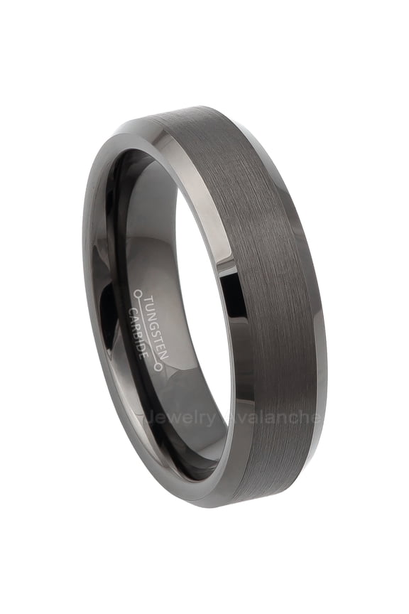 Gunmetal Tungsten Wedding Band for Men/Women, Beveled Edge, 6MM, size 6