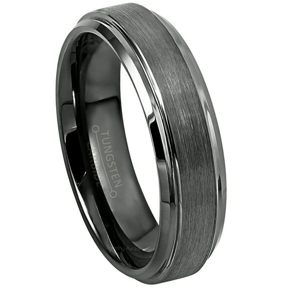 Tungsten Wedding Ring - Band for Mens & Womens- 6mm Gunmetal IP Tungsten Ring - Stepped Edge Tungsten Band - TN806s5