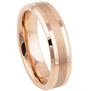 JEWELRY AVALANCHE Tungsten Wedding Ring - Band for Mens & Womens- 6mm Rose Gold IP Tungsten Ring - Beveled Edge Tungsten Band