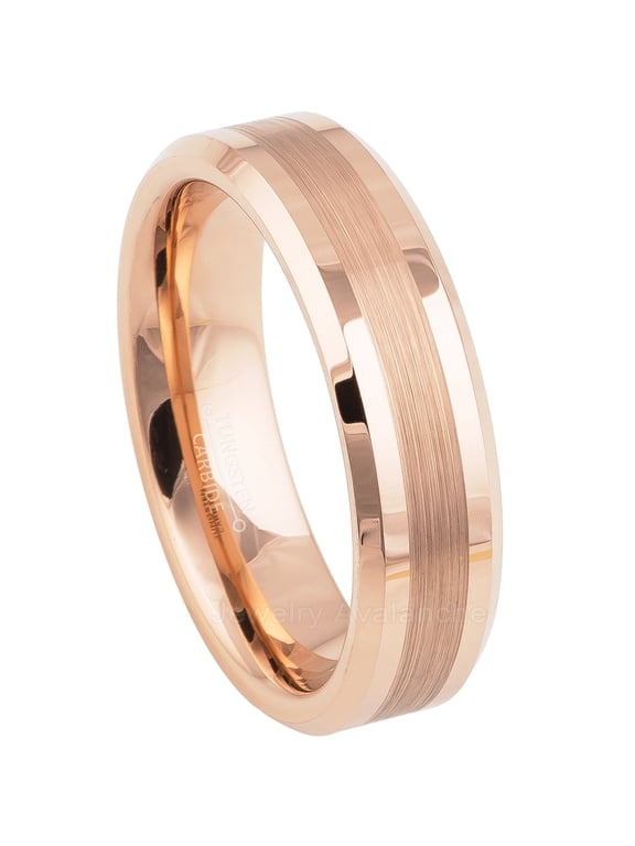 Tungsten Wedding Ring - Band for Mens & Womens- 6mm Rose Gold IP Tungsten Ring - Beveled Edge Tungsten Band
