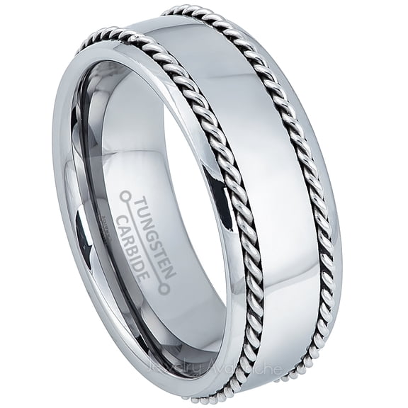 Jewelry Avalanche Double Rope Inlay Tungsten Carbide Wedding Band for Men, 8MM, size 14