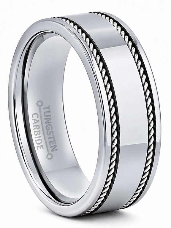 Double Rope Inlay Pipe Cut Tungsten Carbide Wedding Band for Men, 8MM, size 8.5