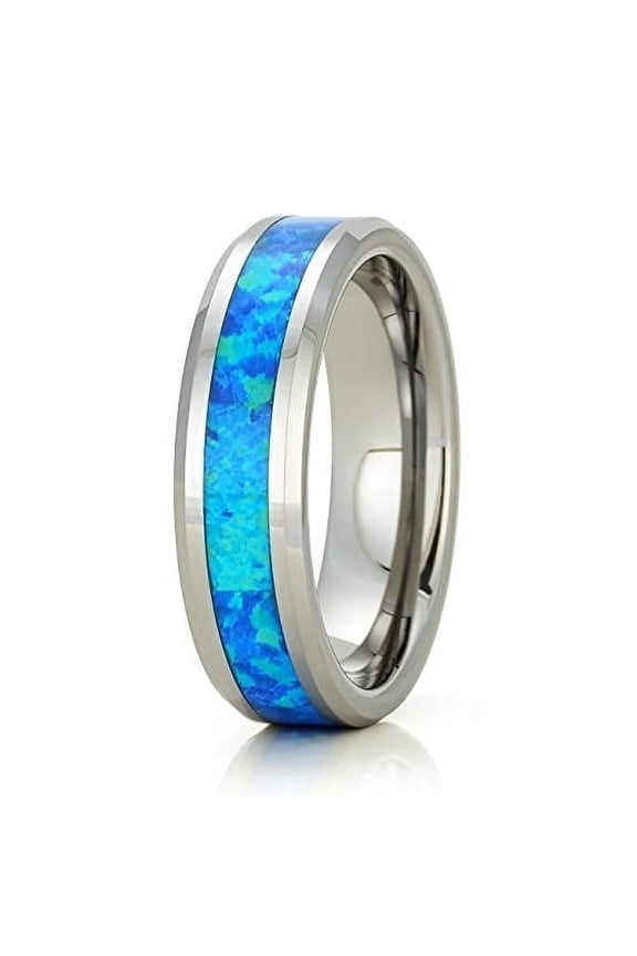 Tungsten Wedding Ring,Blue Opal Tungsten Ring,6mm Wedding Ring,Opal Wedding Ring,Blue Opal Tungsten Ring,Fire Opal
