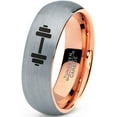 thumbnail image 1 of Tungsten Weightlifting Barbell Weight Band Ring 7mm Men Women Comfort Fit 18k Rose Gold Dome Brushed Gray Polished, 1 of 4