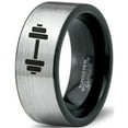 thumbnail image 1 of Tungsten Weightlifting Barbell Weight Band Ring 8mm Men Women Comfort Fit Brushed Gray Flat Cut Black Polished, 1 of 4