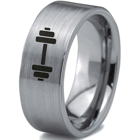 Tungsten Weightlifting Barbell Weight Band Ring 8mm Men Women Comfort Fit Gray Flat Cut Brushed Polished
