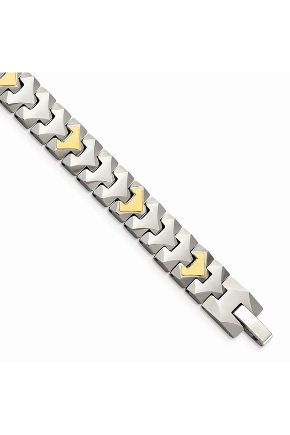 Tungsten With Real 10kt Polished Chevron Style 8.25in Chain ; 8.25 inch; for Adults and Teens; for Women and Men