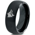 thumbnail image 1 of Tungsten Wolf Wolfpack Pack Canine Dog Band Ring 8mm Men Women Comfort Fit Black Dome Brushed Polished, 1 of 4