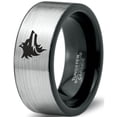 thumbnail image 1 of Tungsten Wolf Wolfpack Pack Canine Dog Band Ring 8mm Men Women Comfort Fit Brushed Gray Flat Cut Black Polished, 1 of 4