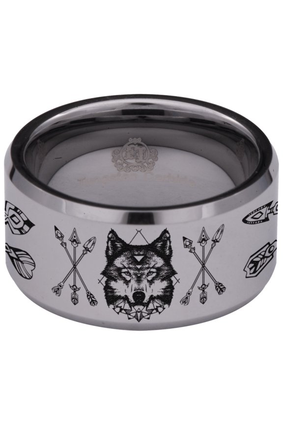 Tungsten Wolf and Arrows Ring